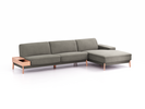 Lounge-Sofa Alani Liegeteil inkl. fixer Armlehne rechts, 340x179x82 cm, Sitzhöhe 44 cm, Buche, mit Bezug Wollstoff Elverum Mocca