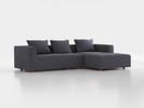 Lounge-Sofa  Sereno inkl. 3 Kissen (70x55 cm), B 297 x T 180 cm, Liegeteil rechts, Bodennah, mit Bezug Wollstoff Elverum Torfblau (82), Buche