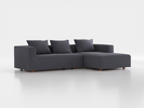 Lounge-Sofa  Sereno inkl. 3 Kissen (70x55 cm), B 297 x T 180 cm, Liegeteil rechts, Bodennah, mit Bezug Wollstoff Elverum Torfblau (82), Buche