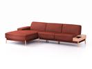 Lounge-Sofa Alani Liegeteil inkl. fixer Armlehne links, 179x300x82 cm, Sitzhöhe 44 cm, Buche, mit Bezug Wollstoff Kaland Ziegel