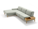 Lounge-Sofa Alani Liegeteil inkl. fixer Armlehne links, Eiche, mit Bezug Leinenstoff Lino Jade