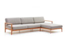 Loungesofa Linera, breit mit Liegeteil rechts, Wollstoff Tano Natur, Buche