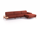 Lounge-Sofa Alani Liegeteil inkl. fixer Armlehne rechts, 340x179x82 cm, Sitzhöhe 44 cm, Buche, mit Bezug Wollstoff Kaland Ziegel