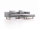 Lounge-Sofa Sereno, B267xT180xH71 cm, Sitzhöhe 43 cm, mit Liegeteil rechts inkl. 2 Kissen (70x55 cm), Kufenfuß Eiche, Wollstoff Stavang Kiesel