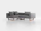 Ecksofa Sereno mit Liegeteil, inkl. 3 Kissen (70x55 cm), Liegeteil links, B 246 x T 180 cm, Kufenfuß, mit Bezug Wollstoff Kaland Kiesel (68), Eiche