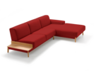 Lounge-Sofa Alani Liegeteil inkl. fixer Armlehne rechts, Buche, mit Bezug Wollstoff Tartini Klatschmohn