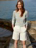 Shirt-langarm, multicolor ringel mint & Bermuda, weiß