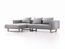 Lounge-Sofa Sereno, B297xT180xH71 cm, Sitzhöhe 43 cm, mit Liegeteil links inkl. 3 Kissen (70x55 cm), Kufenfuß Eiche, Wollstoff Stavang Kiesel