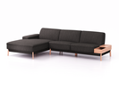 Lounge-Sofa Alani Liegeteil inkl. fixer Armlehne links, 179x300x82 cm, Sitzhöhe 44 cm, Buche, mit Bezug Wollstoff Stavang Schiefer