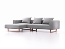 Lounge-Sofa Sereno, B297xT180xH71 cm, Sitzhöhe 43 cm, mit Liegeteil links inkl. 3 Kissen (70x55 cm), Kufenfuß Buche, Wollstoff Stavang Kiesel