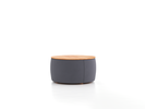 Sofatisch/Hocker Tambor mit Stauraum u. Holzdeckel, H 34,3 cm, Ø 64 cm, Bezug Wollstoff Elverum Torfblau (82), Buche