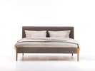 Bett Lorea mit Polsterbetthaupt, Wollstoff Tano Natur Dunkel, Eiche