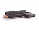 Lounge-Sofa Alani Liegeteil inkl. fixer Armlehne rechts, 340x179x82 cm, Sitzhöhe 44 cm, Buche, mit Bezug Wollstoff Stavang Stein