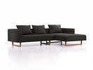 Lounge-Sofa Sereno, B297xT180xH71 cm, Sitzhöhe 43 cm, mit Liegeteil rechts inkl. 3 Kissen (70x55 cm), Kufenfuß Eiche, Wollstoff Stavang Schiefer
