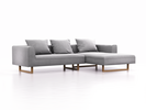 Lounge-Sofa Sereno, B297xT180xH71 cm, Sitzhöhe 43 cm, mit Liegeteil rechts inkl. 3 Kissen (70x55 cm), Kufenfuß Eiche, Wollstoff Stavang Kiesel