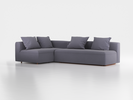 Ecksofa Sereno mit Schlaffunktion inkl. 4 Kissen (70x55 cm), Bodennah, B 300 x T180 cm, Eckteil links, mit Bezug Wollstoff Elverum Torfblau (82), Buche