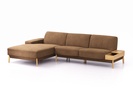 Lounge-Sofa Alani Liegeteil inkl. fixer Armlehne links, 179x300x82 cm, Sitzhöhe 44 cm, Eiche, mit Bezug Wollstoff Stavang Haselnuss
