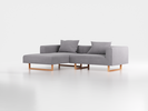 Lounge-Sofa Sereno inkl. 2 Kissen (70x55 cm), B 267 x T 180 cm, Liegeteil links, Kufenfuß, mit Bezug Wollstoff Kaland Kiesel (68), Buche
