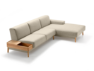 Lounge-Sofa Alani Liegeteil inkl. fixer Armlehne rechts, Buche, mit Bezug Leinenstoff Lino Flachs
