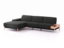 Lounge-Sofa Alani Liegeteil inkl. fixer Armlehne links, 179x300x82 cm, Sitzhöhe 44 cm, Buche, mit Bezug Wollstoff Kaland Mocca
