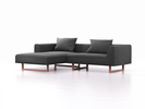 Lounge-Sofa Sereno, B267xT180xH71 cm, Sitzhöhe 43 cm, mit Liegeteil links inkl. 2 Kissen (70x55 cm), Kufenfuß Buche, Wollstoff Kaland Schiefer