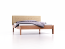 Bett Alpina mit Polsterbetthaupt, Wollstoff Stavang Sand, Breite 180 cm x Länge 210 cm, Buche