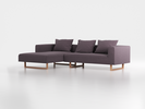 Lounge-Sofa Sereno inkl. 3 Kissen (70x55 cm), B 297 x T 180 cm, Liegeteil links, Kufenfuß, mit Bezug Wollstoff Stavang Stein (61), Eiche