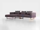 Lounge-Sofa Sereno inkl. 3 Kissen (70x55 cm), B 297 x T 180 cm, Liegeteil links, Kufenfuß, mit Bezug Wollstoff Stavang Stein (61), Eiche