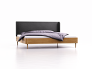 Bett Tonda mit Polsterbetthaupt, Wollstoff Kaland Schiefer, Breite 200 cm x Länge 210 cm, Eiche, Fußhöhe 17,5 cm