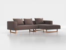 Lounge-Sofa Sereno inkl. 3 Kissen (70x55 cm), B 297 x T 180 cm, Liegeteil rechts, Kufenfuß, mit Bezug Wollstoff Tano Natur Dunkel (81), Buche