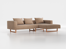 Lounge-Sofa Sereno inkl. 3 Kissen (70x55 cm), B 297 x T 180 cm, Liegeteil rechts, Kufenfuß, mit Bezug Wollstoff Elverum Haselnuss (74), Buche