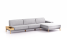 Lounge-Sofa Alani Liegeteil inkl. fixer Armlehne rechts, 340x179x82 cm, Sitzhöhe 44 cm, Eiche, mit Bezug Wollstoff Stavang Kiesel