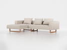 Lounge-Sofa Sereno inkl. 3 Kissen (70x55 cm), B 297 x T 180 cm, Liegeteil links, Kufenfuß, mit Bezug Wollstoff Tano Natur Hell (80), Buche