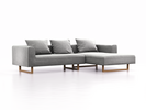 Lounge-Sofa Sereno, B297xT180xH71 cm, Sitzhöhe 43 cm, mit Liegeteil rechts inkl. 3 Kissen (70x55 cm), Kufenfuß Eiche, Wollstoff Kaland Kiesel