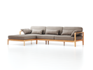 Loungesofa Linera, breit mit Liegeteil links, Wollstoff Tano Natur (79), Buche