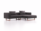 Lounge-Sofa Sereno, B267xT180xH71 cm, Sitzhöhe 43 cm, mit Liegeteil rechts inkl. 2 Kissen (70x55 cm), Kufenfuß Buche, Wollstoff Stavang Stein