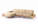Lounge-Sofa Alani Liegeteil inkl. fixer Armlehne links, 179x300x82 cm, Sitzhöhe 44 cm, Eiche, mit Bezug Wollstoff Stavang Sand