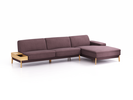 Lounge-Sofa Alani Liegeteil inkl. fixer Armlehne rechts, 340x179x82 cm, Sitzhöhe 44 cm, Eiche, mit Bezug Wollstoff Elverum Pflaume