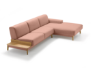 Lounge-Sofa Alani Liegeteil inkl. fixer Armlehne rechts, Eiche, mit Bezug Leinenstoff Lino Zimt