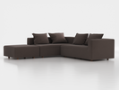 Ecksofa Sereno, 276 x 276 cm, inkl. 4 Kissen (70 x 55 cm), Liegeteil links, Bodennah, mit Bezug Wollstoff Tano Natur Dunkel (81), Eiche