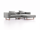 Lounge-Sofa Sereno, B267xT180xH71 cm, Sitzhöhe 43 cm, mit Liegeteil rechts inkl. 2 Kissen (70x55 cm), Kufenfuß Buche, Wollstoff Kaland Kiesel