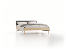 Bett Almeno mit Kopfhaupt inkl. wechselbarer Housse, 160 x 200 cm, Wollstoff Kaland Kiesel (68), Esche