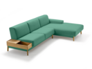 Lounge-Sofa Alani Liegeteil inkl. fixer Armlehne rechts, Eiche, mit Bezug Wollstoff Tartini Rosmarin