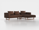 Lounge-Sofa Sereno inkl. 3 Kissen (70x55 cm), B 297 x T 180 cm, Liegeteil rechts, Kufenfuß, mit Bezug Wollstoff Stavang Torf (64), Eiche