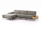 Lounge-Sofa Alani Liegeteil inkl. fixer Armlehne links, 179x300x82 cm, Sitzhöhe 44 cm, Eiche, mit Bezug Wollstoff Elverum Mocca