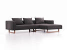 Lounge-Sofa Sereno, B297xT180xH71 cm, Sitzhöhe 43 cm, mit Liegeteil rechts inkl. 3 Kissen (70x55 cm), Kufenfuß Buche, Wollstoff Stavang Stein