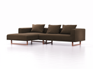 Lounge-Sofa Sereno, B297xT180xH71 cm, Sitzhöhe 43 cm, mit Liegeteil links inkl. 3 Kissen (70x55 cm), Kufenfuß Buche, Wollstoff Kaland Torf