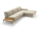 Lounge-Sofa Alani Liegeteil inkl. fixer Armlehne rechts, Eiche, mit Bezug Leinenstoff Lino Flachs