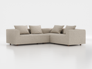 Ecksofa Sereno inkl. 4 Kissen (70x55 cm), Eckteil rechts, B 276 x T 235 cm, Bodennah, mit Bezug Wollstoff Tano Natur Hell (80), Eiche