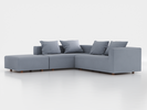 Ecksofa Sereno, 276 x 276 cm, inkl. 4 Kissen (70 x 55 cm), Liegeteil links, Bodennah, mit Bezug Wollstoff Elverum Blaugrau (83), Buche